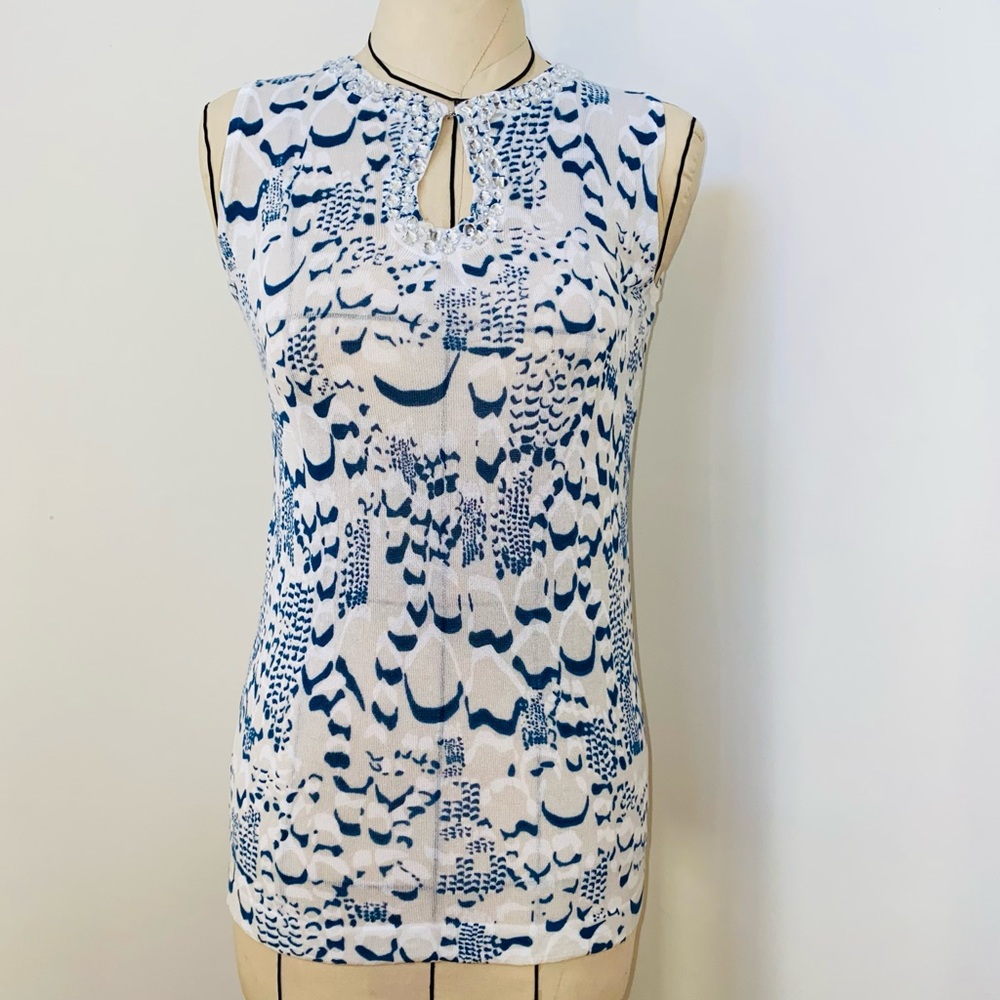 Charlotte Tarantola Printed Knit Top with Crystals